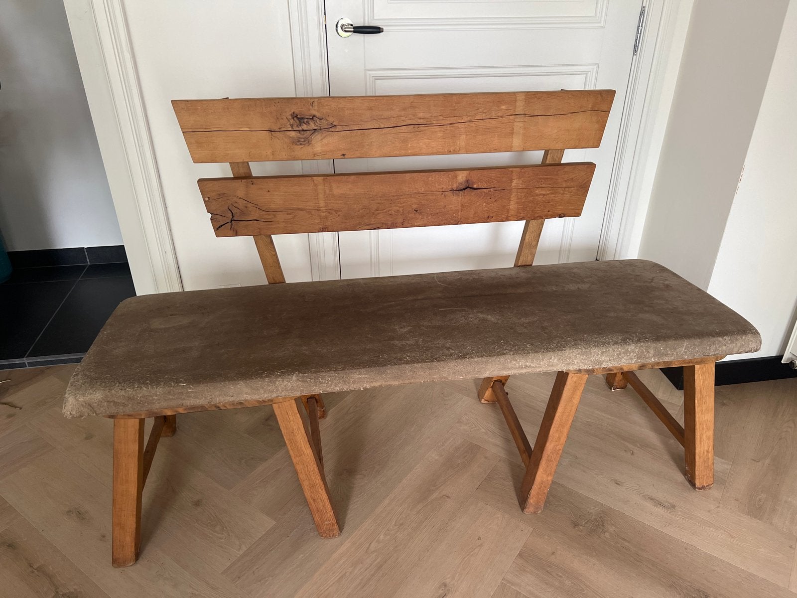 Uniek bankje van oude gymbok, Ophalen, Gebruikt, Minder dan 75 cm, 150 tot 200 cm