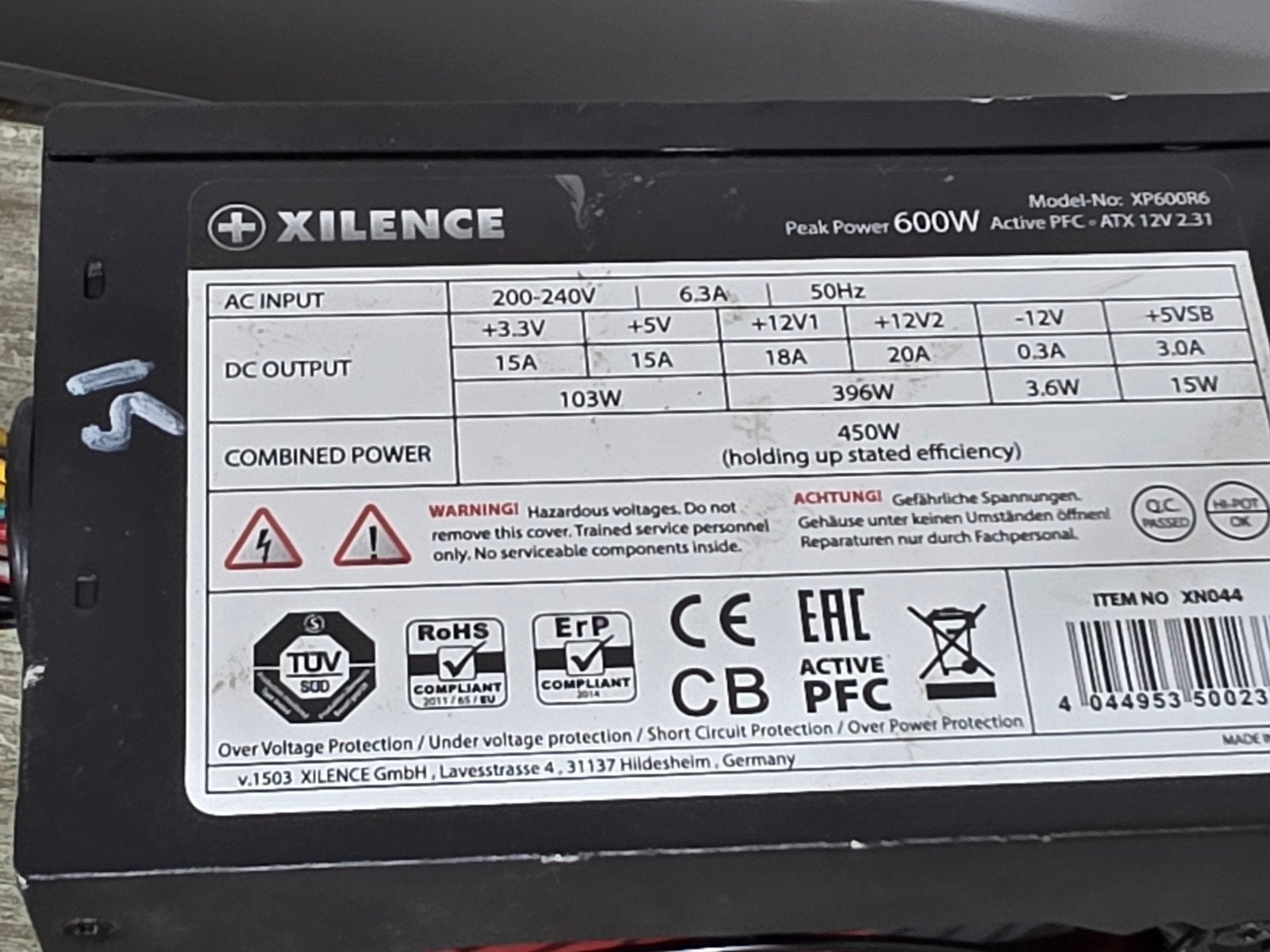 xilence 450w max voeding psu power supply xp600r6 600w piek, Gebruikt, ., Ophalen of Verzenden, .
