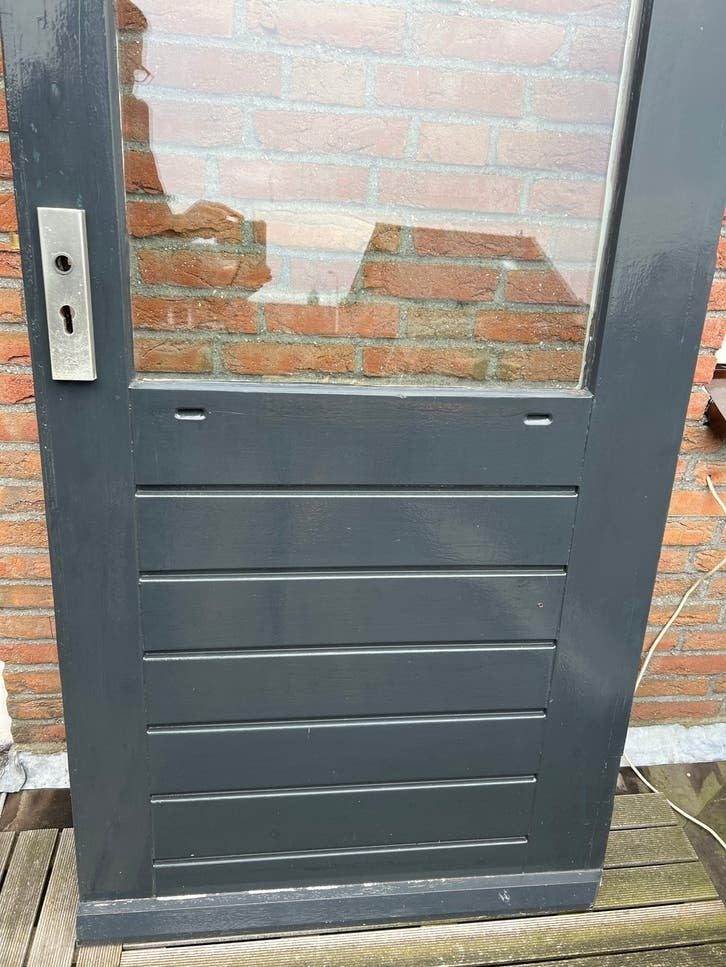 Hardhouten buitendeur met dubbel glas, rechtsdraaiend, Ophalen, Gebruikt, 80 tot 100 cm, Buitendeur