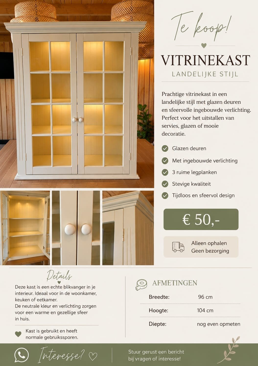 vitrine kast, Ophalen, 50 tot 100 cm, Zo goed als nieuw, 150 tot 200 cm