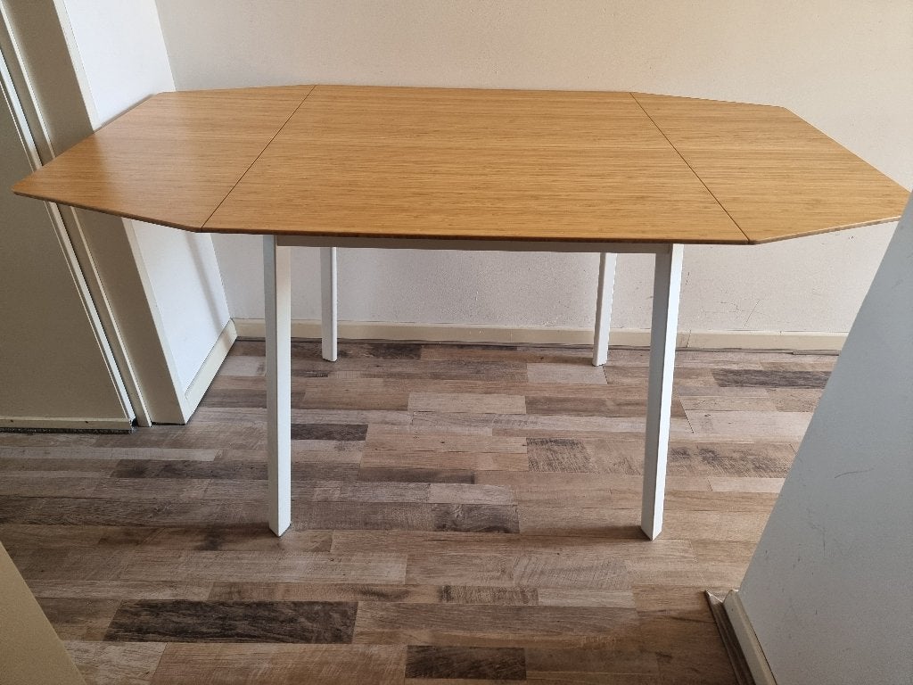 Bamboe eettafel uitklapbaar, Huis en Inrichting, Tafels | Eettafels, Ophalen, Gebruikt, 100 tot 150 cm, 50 tot 100 cm