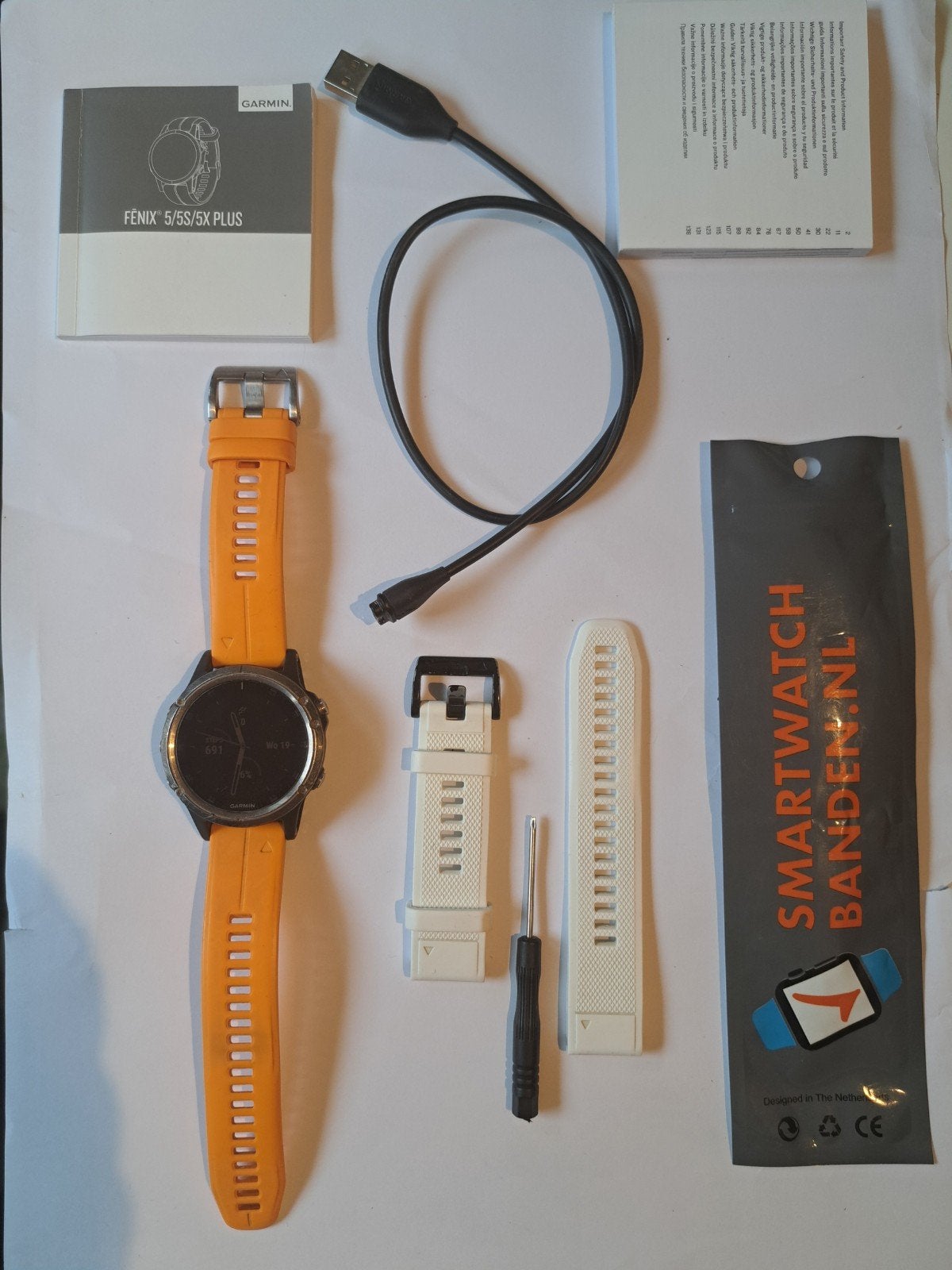 Garmin Fenix 5 plus 47mm Sapphire Titanium Multisport, Garmin fenix, Oranje, Ophalen of Verzenden, Zo goed als nieuw