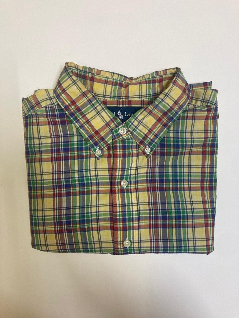 Y2K 90s Ralph Lauren Fun Overhemd – XL - Yellow Blocked, Geel, Ralph Lauren, Ophalen of Verzenden, Zo goed als nieuw