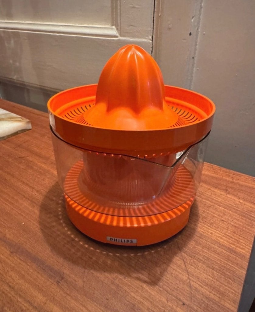 Vintage oranje citruspers Philips jaren ‘70, Witgoed en Apparatuur, Juicers, Ophalen of Verzenden, Gebruikt, Elektrisch, Citruspers