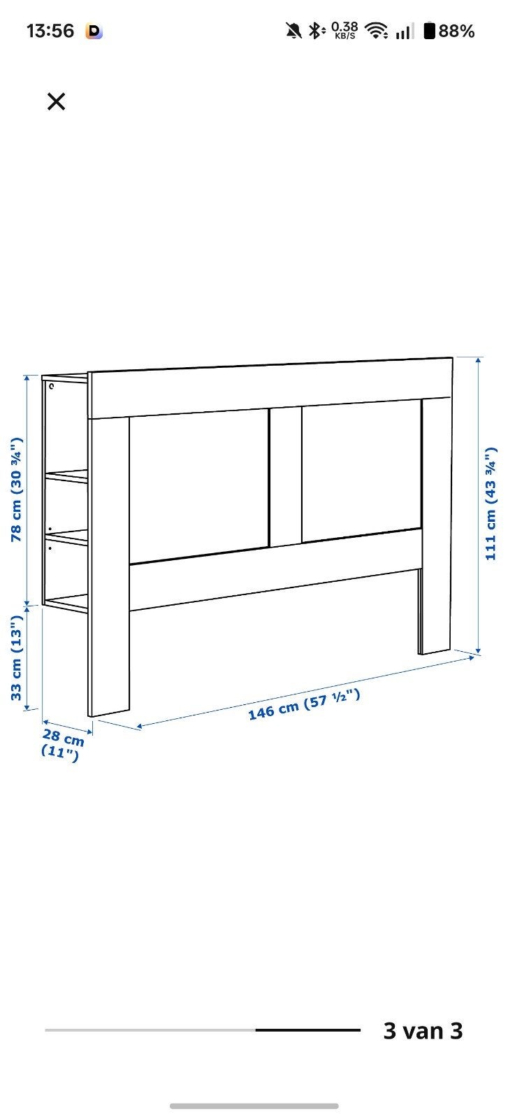 IKEA Brimnes hoofdeinde met opbergruimte, wit, Ophalen, Gebruikt, Wit, Tweepersoons