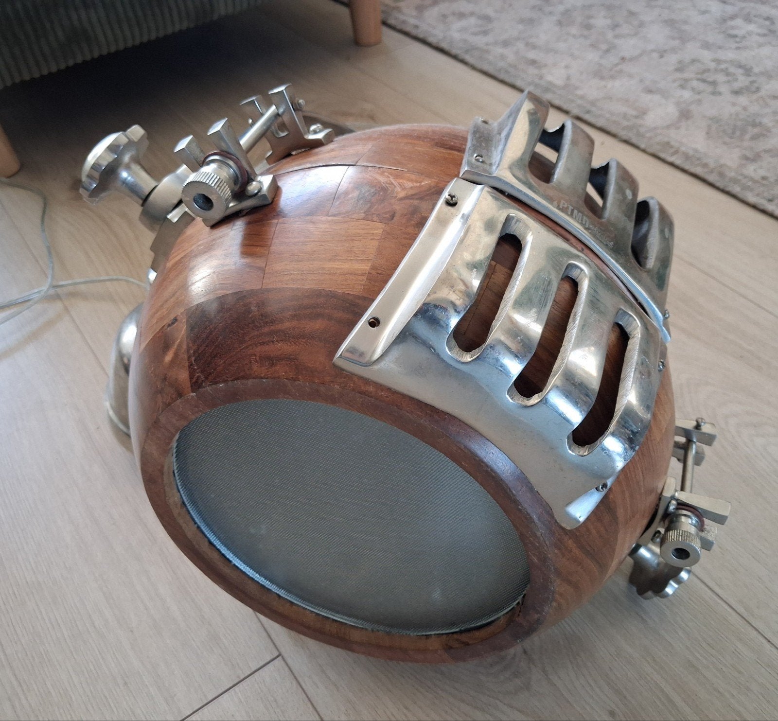 PTMD Bijzondere Houten/Chromen Hanglamp, Huis en Inrichting, Ophalen, Gebruikt, E27 (groot), Hout