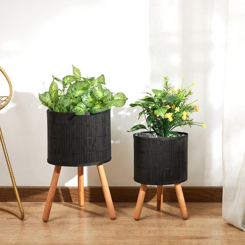 Bloempotten op poten - Kim - Zwart, Tuin en Terras, Bloempotten, 25 tot 40 cm, Overige materialen, Rond, Ophalen of Verzenden