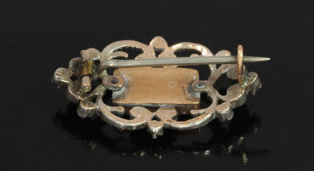 Diamanten antieke 14k gouden broche hematiet zilver vintage, Verzenden, Goud, Broche, Met edelsteen