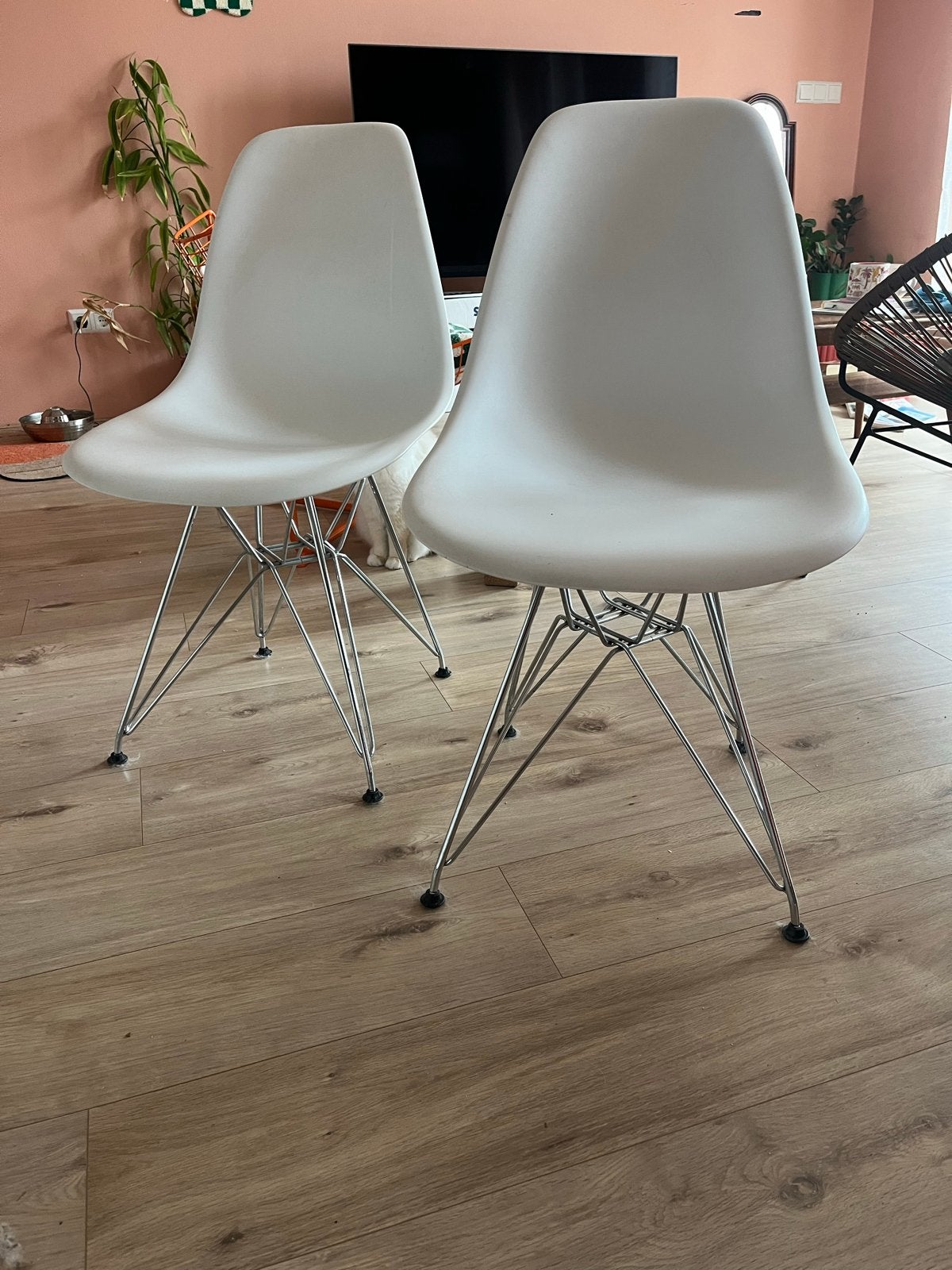 Set van 4 Eames Vitra look-a-like stoelen wit/chroom, Ophalen, Kunststof, Wit, Zo goed als nieuw