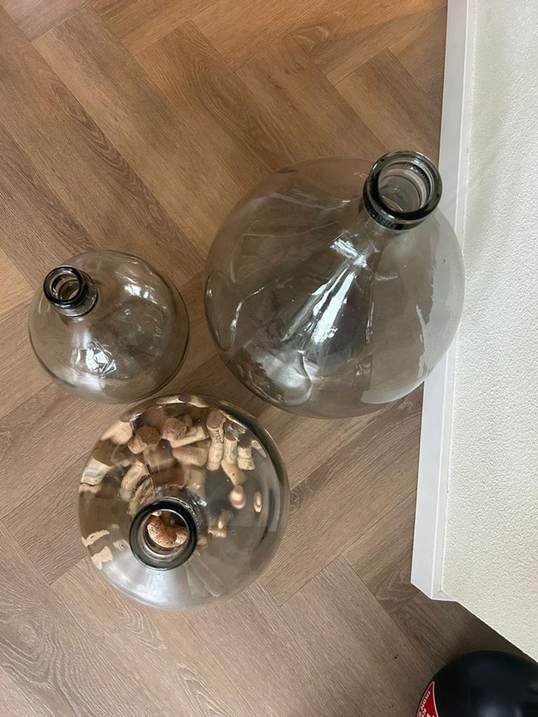 Set van 3 Vintage Glazen Demijohns / Mandflessen, Ophalen, Zo goed als nieuw
