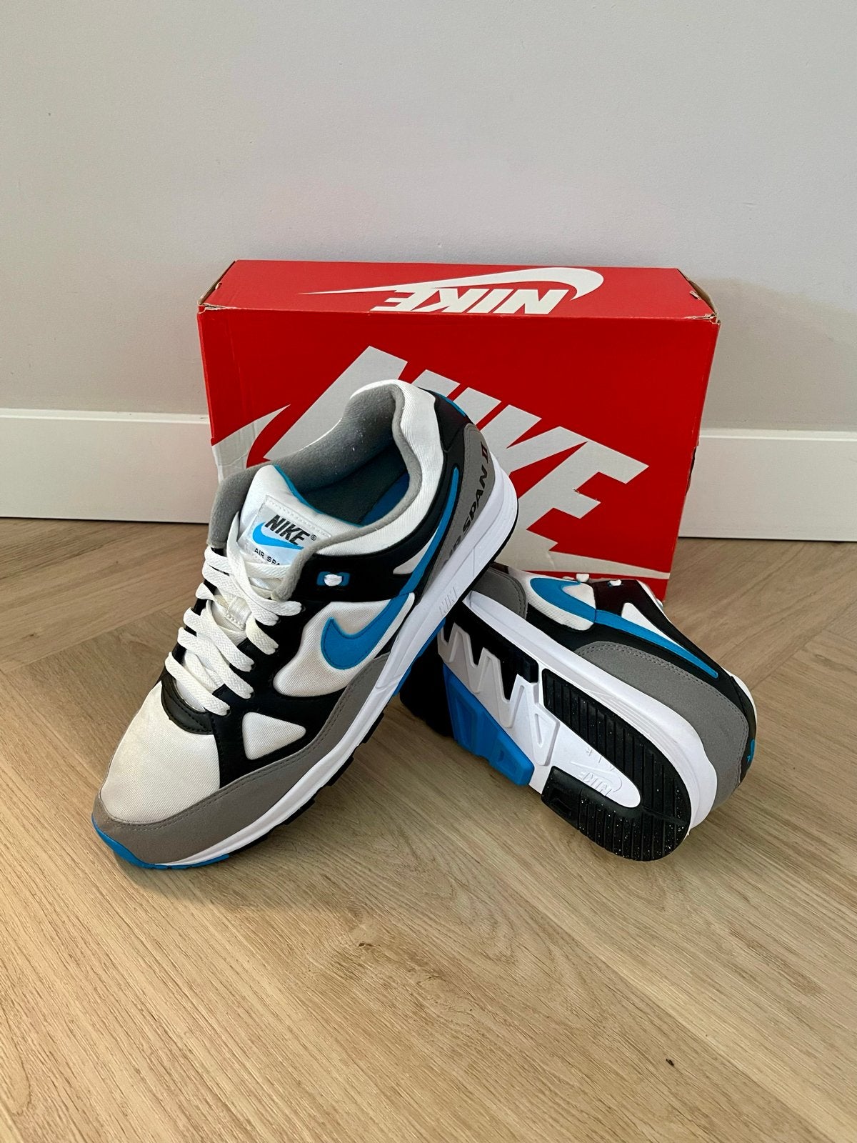 Nike Air Span II ‘Dust / Hyper Blue’ Maat 47,5 US 13, Blauw, Ophalen of Verzenden, Sneakers of Gympen, Gedragen