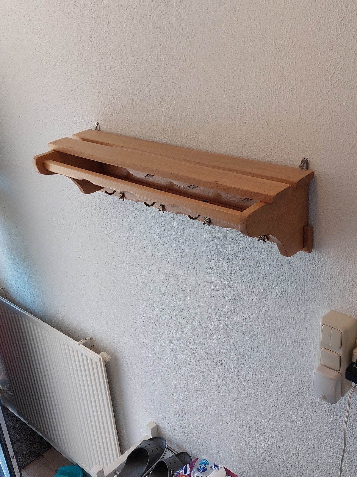 Blank eiken wandkapstok met metalen haken, Huis en Inrichting, Gebruikt, Minder dan 100 cm, Hout, Ophalen