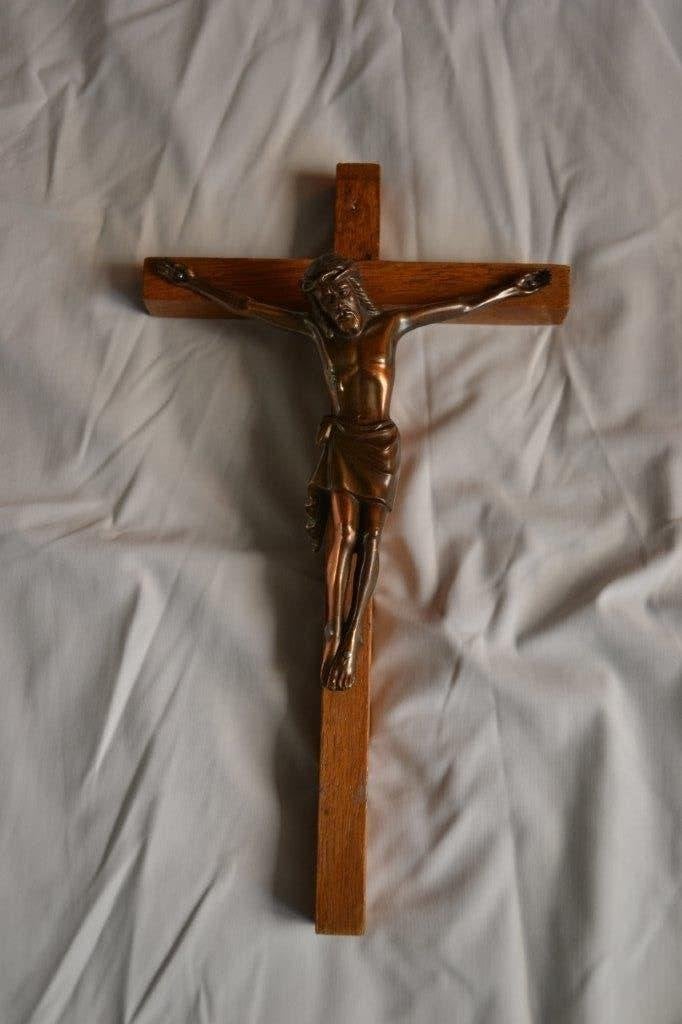 Houten kruis met Jezus., Antiek en Kunst, Ophalen of Verzenden