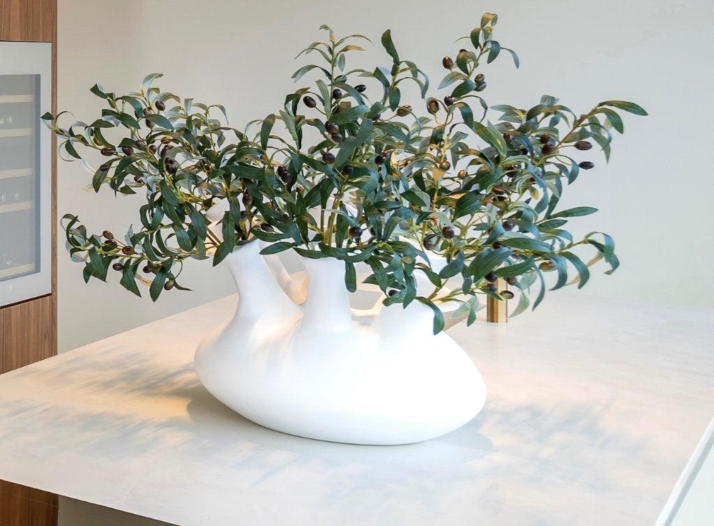 Jelly Vaas POLDR Design wit incl. olijftakken - 50%, Huis en Inrichting, Woonaccessoires | Vazen, Ophalen, Kunststof, Wit, Handgemaakt