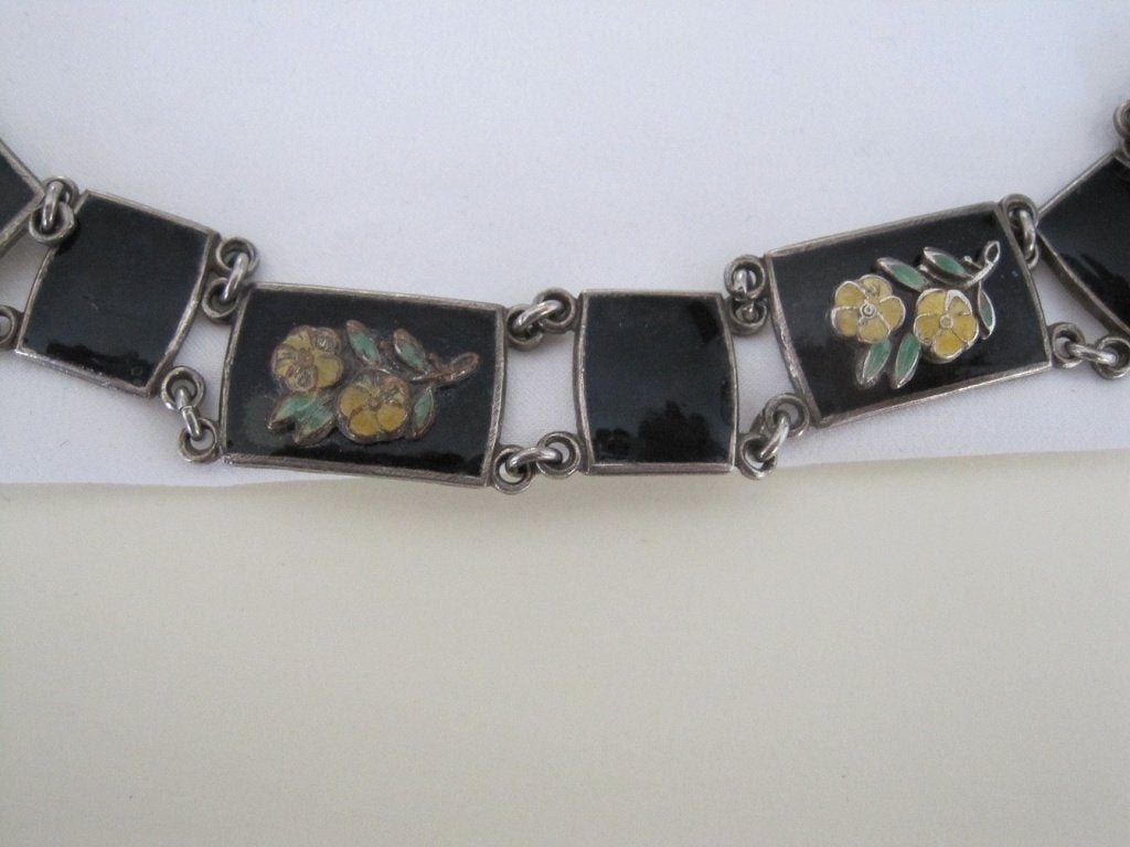 Armband antiek verzilverd geel groen zwart emaille, Verzenden, Overige materialen, Armband