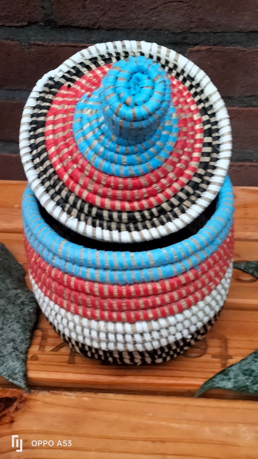 Handgemaakte Afrikaanse rieten mand - 18x14cm, Gebruikt, Meerkleurig, Ophalen of Verzenden, Oosters