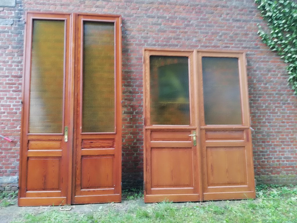 249,5hx180br Dubbele deuren met originele amberkleurig glas, Ophalen
