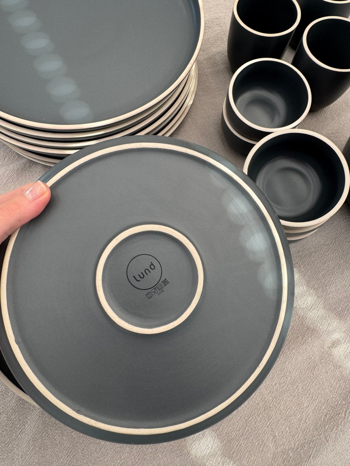 Lund servies grijs wit compleet keuken action, Ophalen, Zo goed als nieuw, Overige materialen