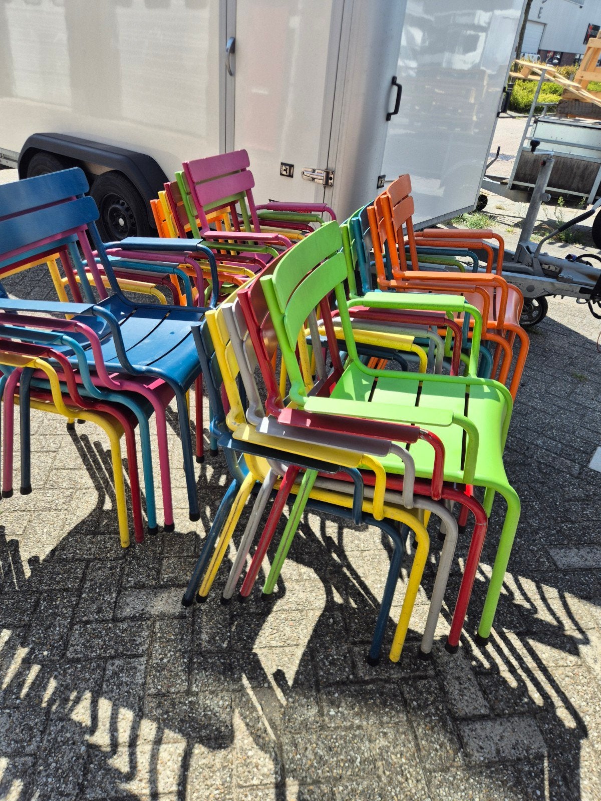 gebruikte fermob Luxembourg arm-/stoelen Tafels 80x80, Ophalen, Gebruikt