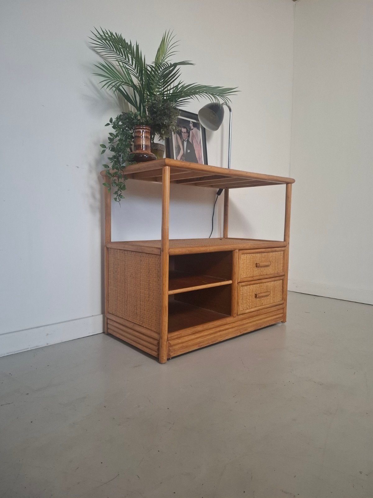 Vintage kast Rotan & Wicker Kast Dressoir ladekast, Gebruikt, Ophalen of Verzenden, Minder dan 150 cm, Minder dan 100 cm