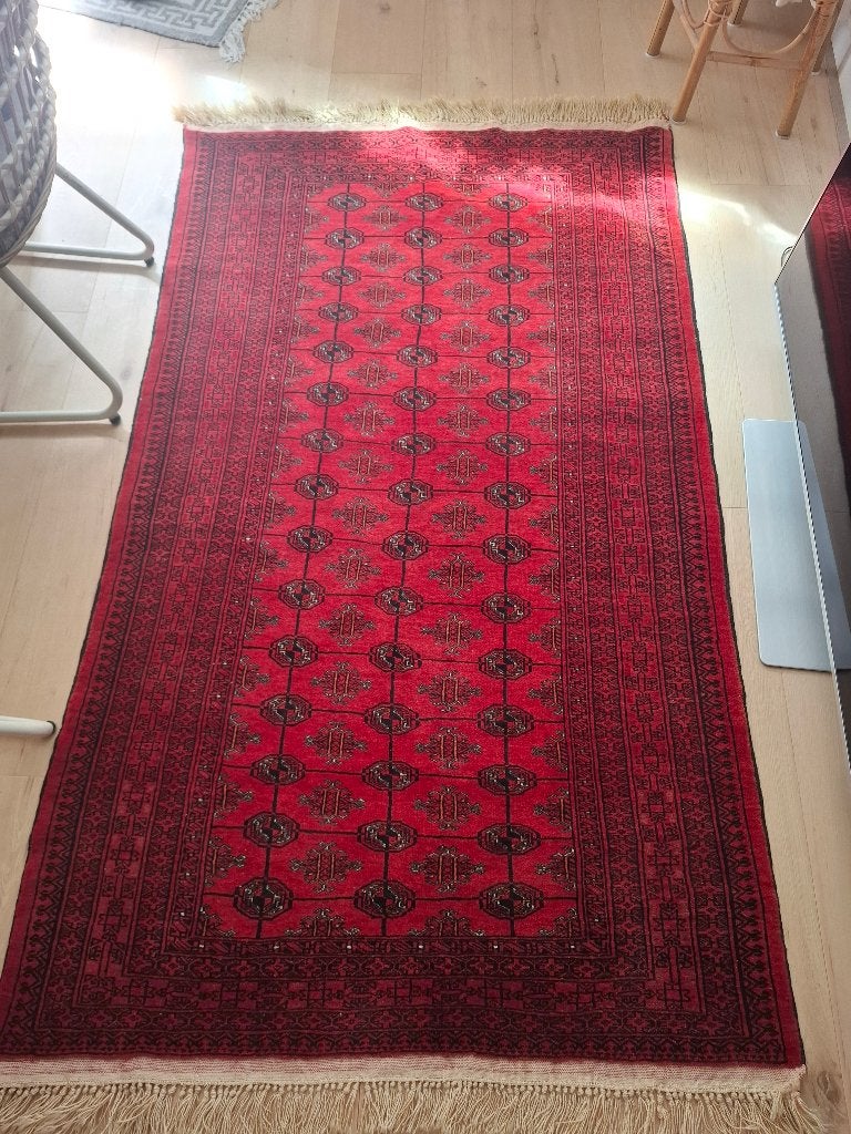 Perzisch bukhara tapijt 2,20x1,20 m rood, 100 tot 150 cm, Ophalen of Verzenden, Rechthoekig, Rood