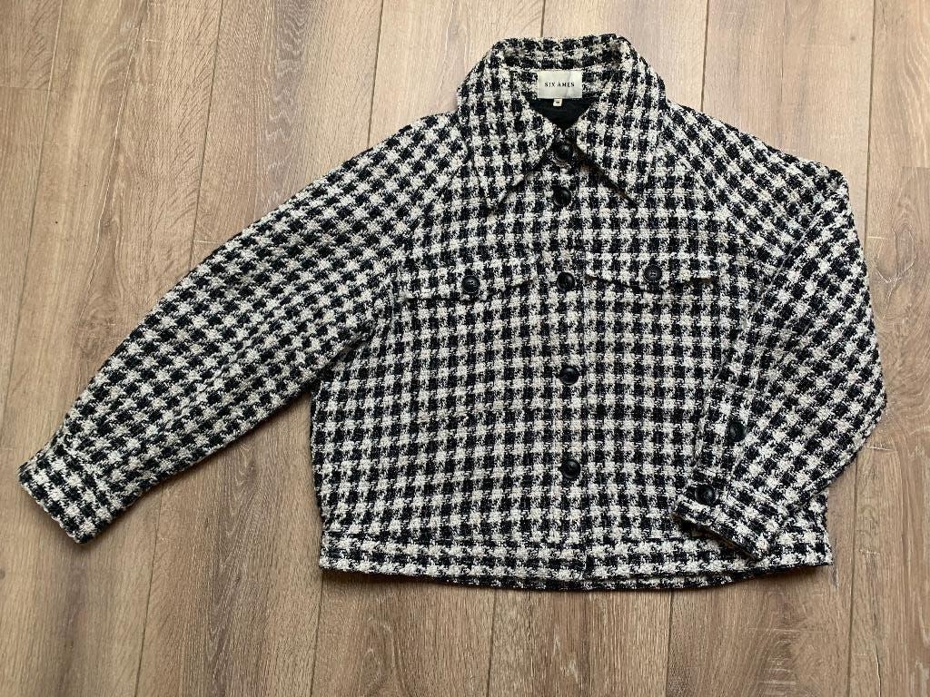 Six Ames kort boucle blazer jasje jack zwart wit 38/M, Maat 38/40 (M), Verzenden, Zwart, Zo goed als nieuw