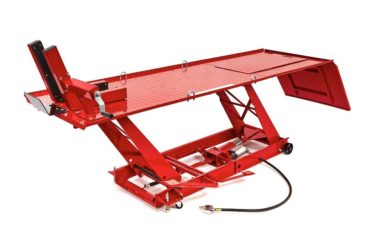 Motor heftafel 450 kg met wielklem en bandenluik kleur blauw, Ophalen