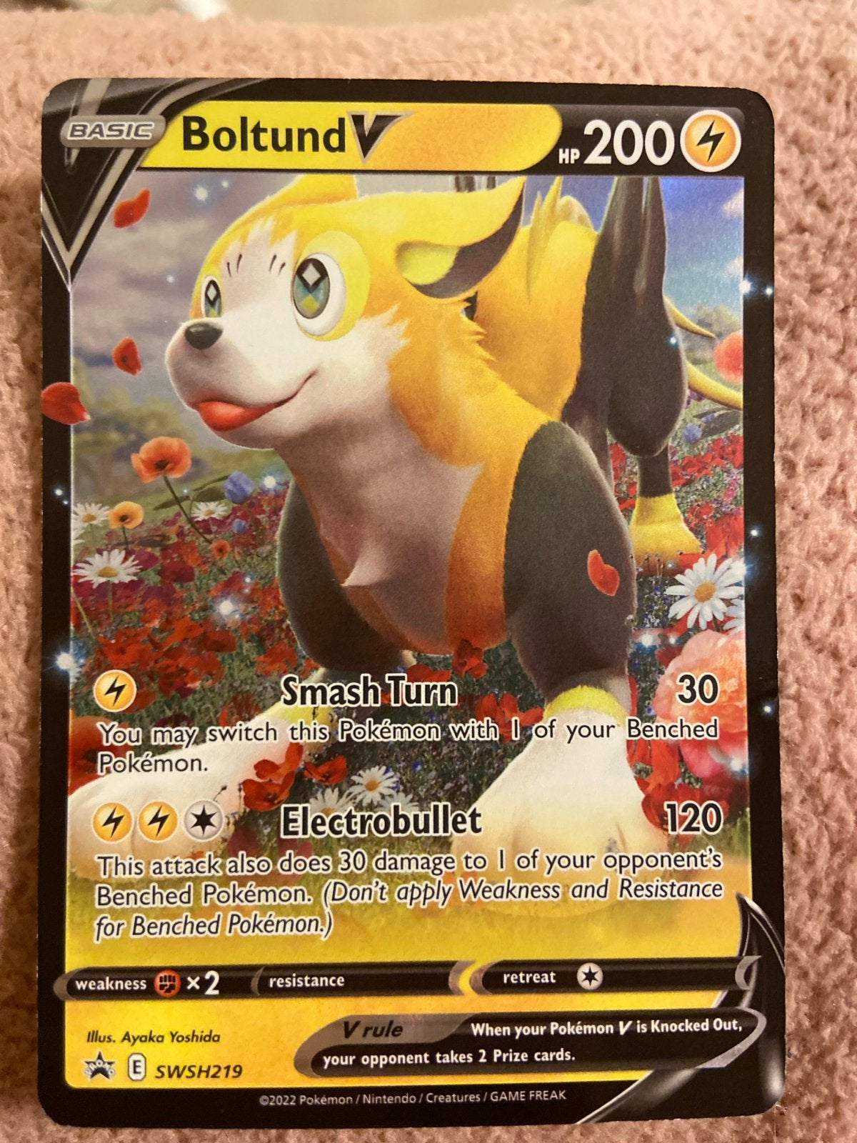 Boltund V Pokémon Kaart - SWSH219 - Mega Goede Staat, Ophalen of Verzenden, Zo goed als nieuw, Losse kaart, Foil