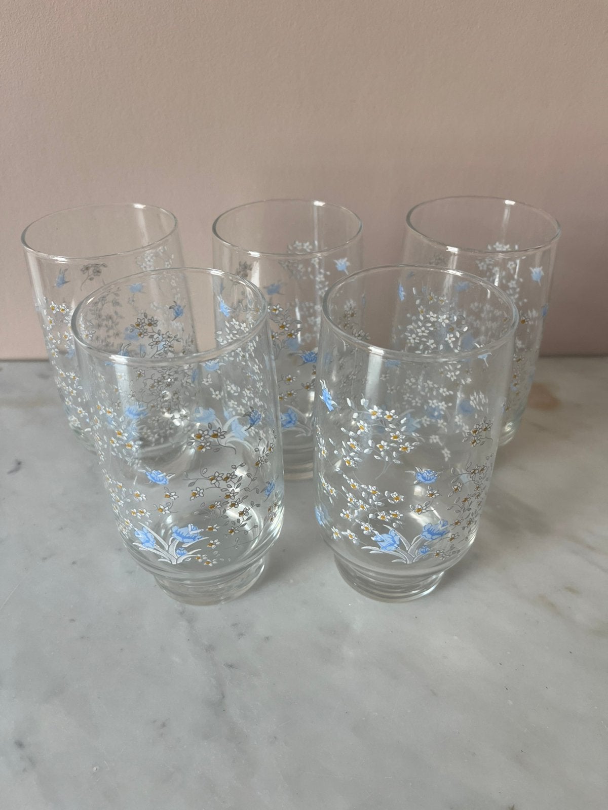 5 vintage Arcopal France "Romantique" glazen – Jaren 70/80, Glas of Glazen, Vintage, Ophalen of Verzenden, .
