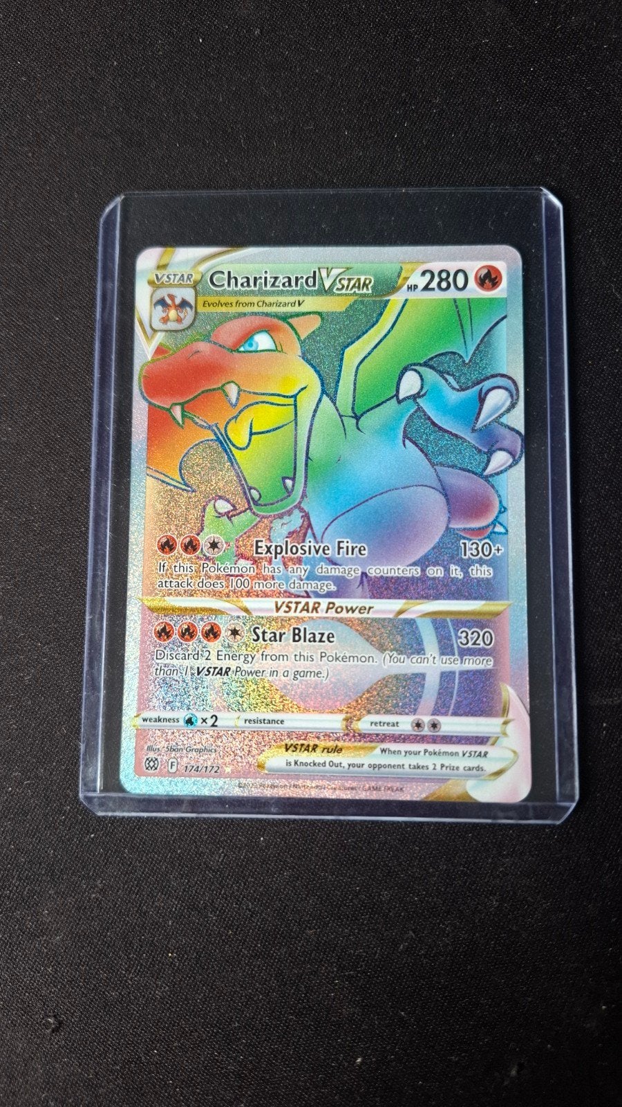 Charizard VSTAR Rainbow Rare 174/172 Pokémon kaart, Hobby en Vrije tijd, Ophalen of Verzenden, Zo goed als nieuw, Losse kaart