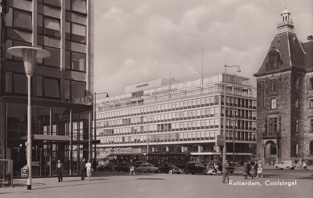 737U Rotterdam Coolsingel Stadhuisplein trams Slavenburg, Verzamelen, Ophalen of Verzenden, 1940 tot 1960, Gelopen, Zuid-Holland