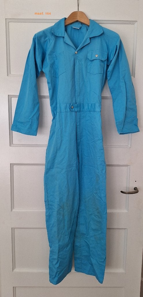Blauwe overall 'Stoer en Sterk' met paard - maat 164, Overige typen, Jongen of Meisje, Ophalen of Verzenden, Zo goed als nieuw