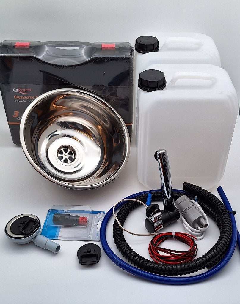 Camper Keukenblokje Spoelbak Wasbak Set GASSTEL CHROOM kraan, -, -, Nieuw, Ophalen of Verzenden