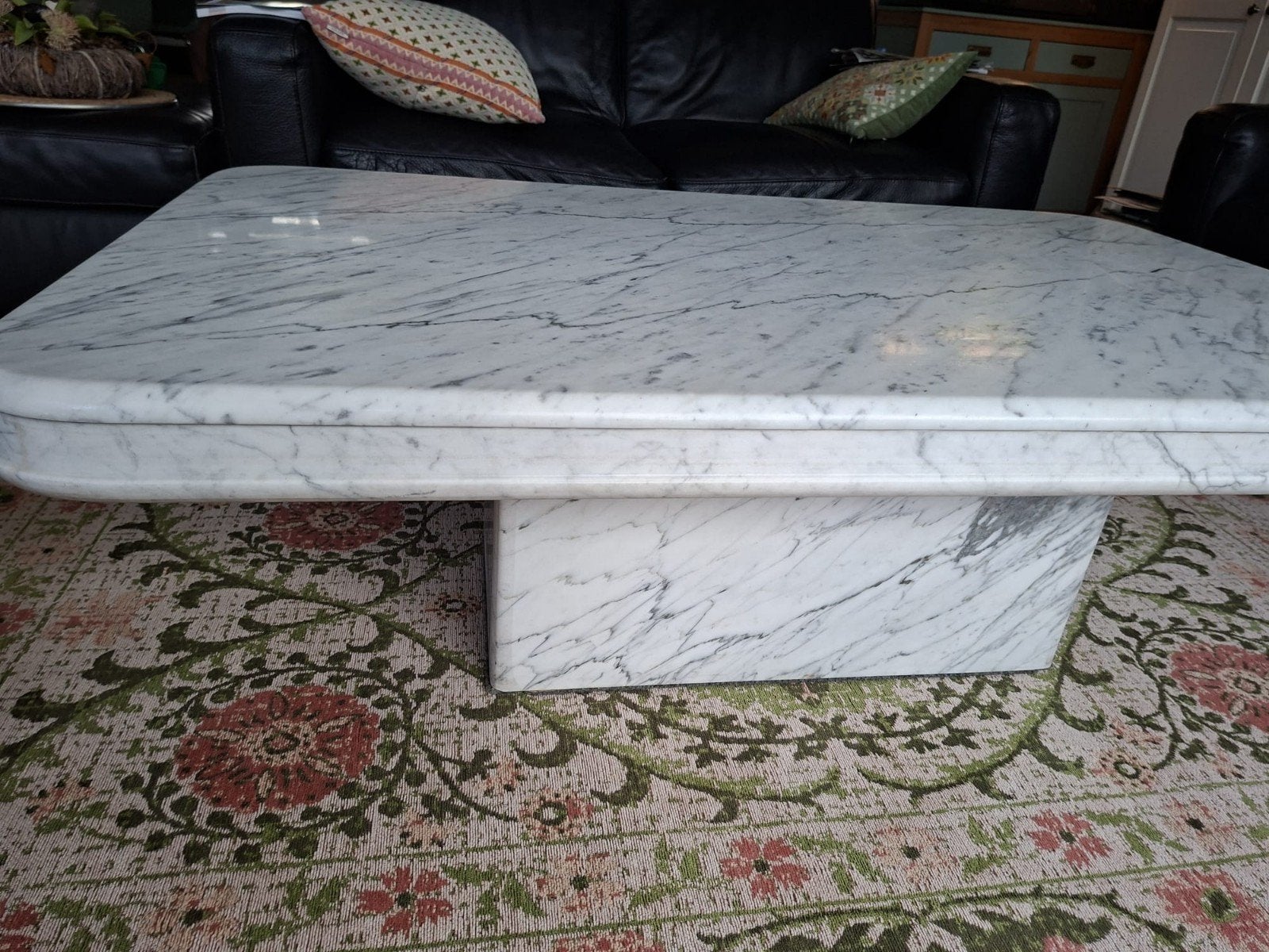 Marmeren salontafel - rechthoekig met afgeronde hoeken, Ophalen, Gebruikt, 100 tot 150 cm, 50 tot 100 cm