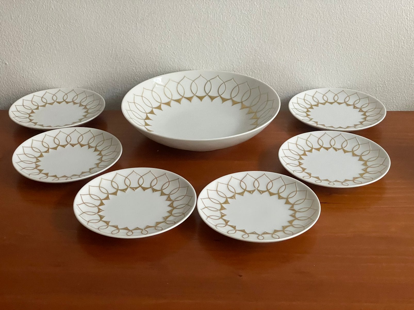 Bjørn Wiinblad: Lotus (goud) schaal en bordjes Rosenthal DE, Ophalen of Verzenden