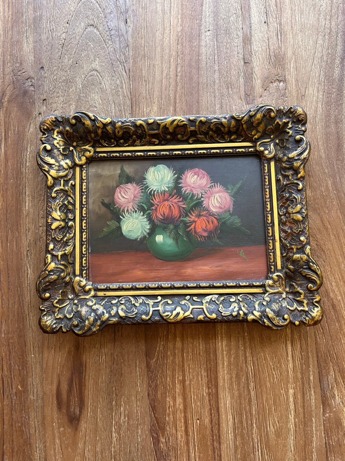 Vintage stilleven bloemen olieverfschilderij in lijst, Doek, Olieverf, Klassiek, Ingelijst