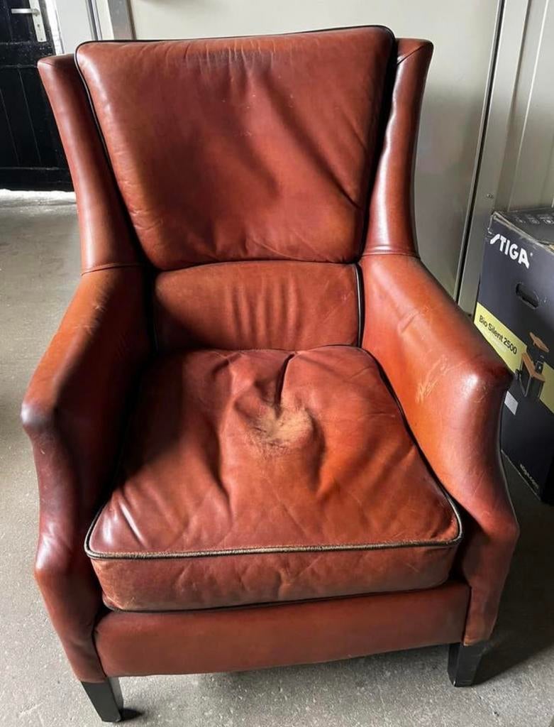 Fauteuil leer, Huis en Inrichting, Fauteuils, Gebruikt, Ophalen of Verzenden, 50 tot 75 cm, Leer