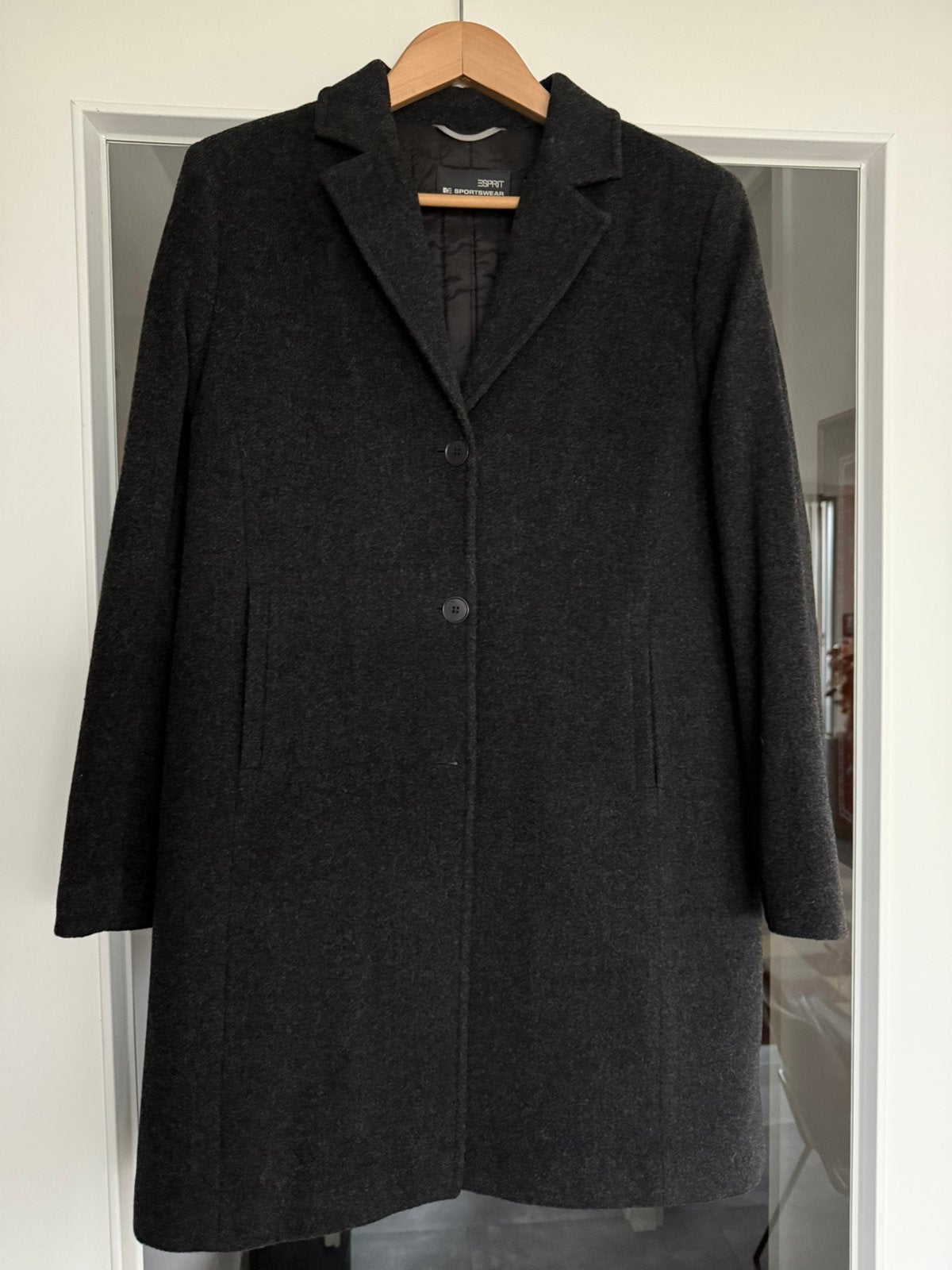 ESPRIT Mantel - Wol - Maat 36 - Antraciet - Lengte 91 cm, Ophalen of Verzenden, Zo goed als nieuw, Maat 36 (S), Grijs