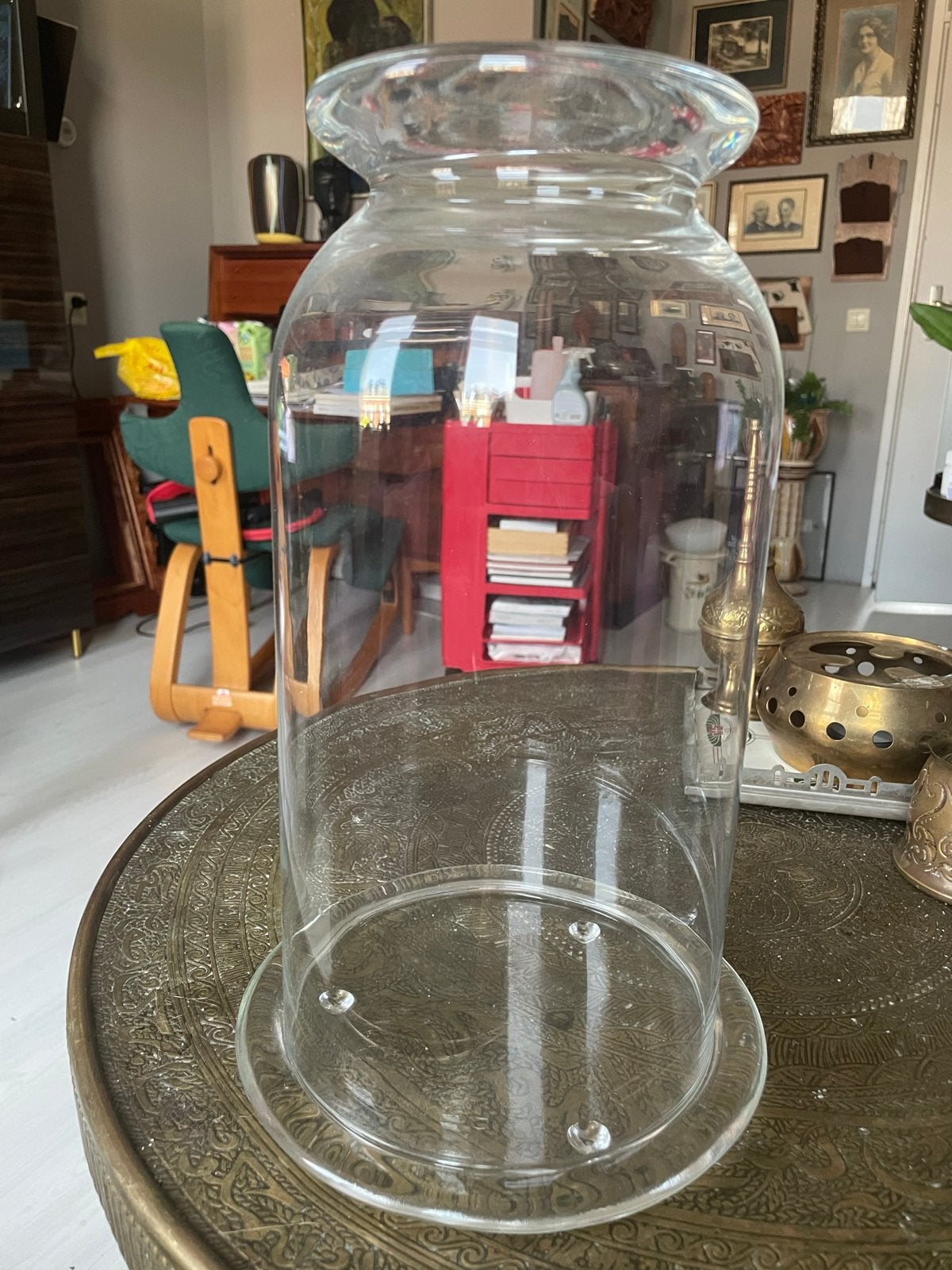 Mooie grote glazen stolp, Glas, Ophalen, Gebruikt, Met voet