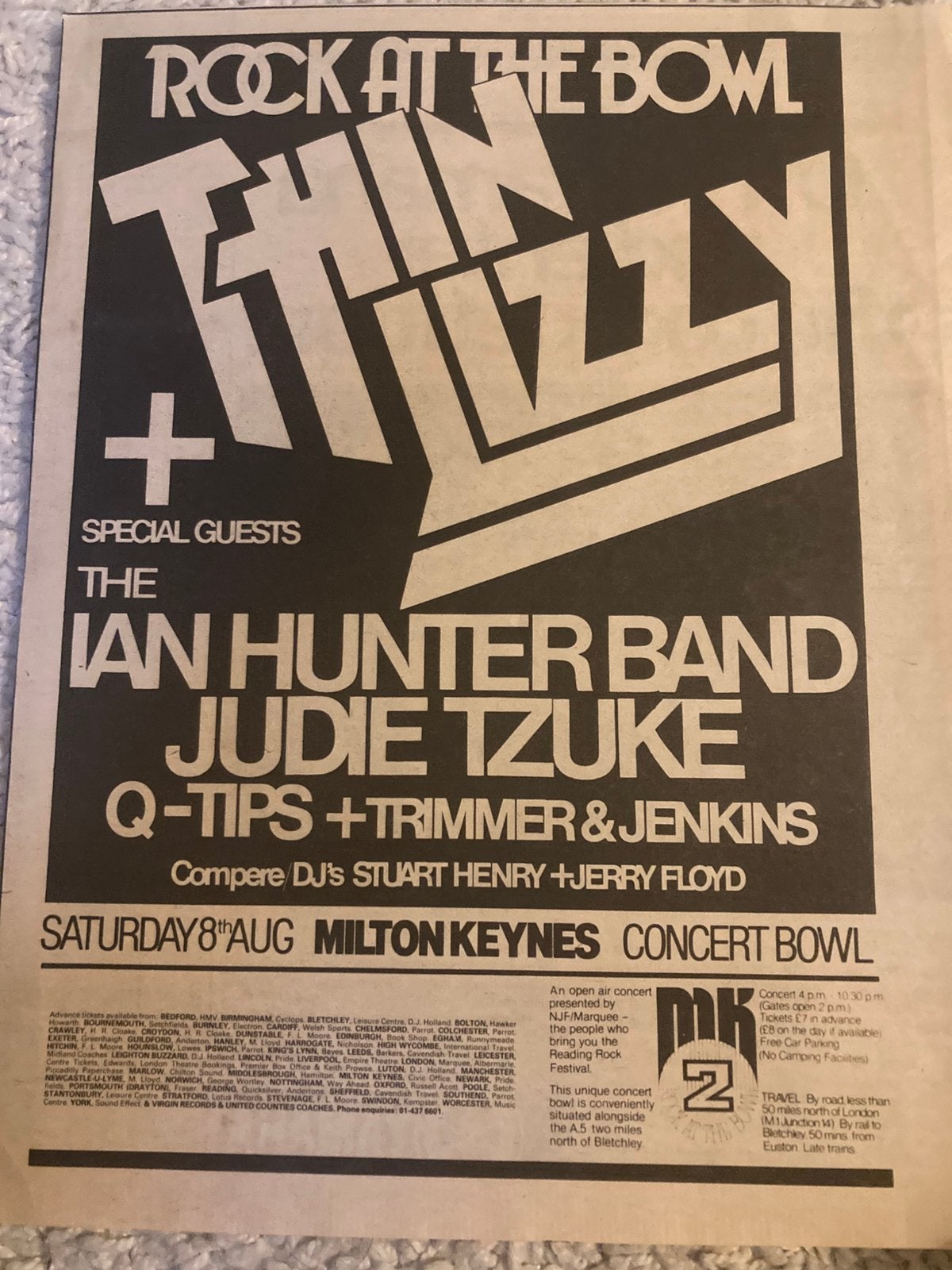 THIN LIZZY Rock At The Bowl concert A4 advertentie, Ophalen of Verzenden