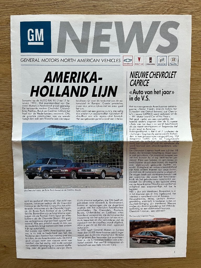 Autofolder/Brochure Chevrolet GM News 1991, Ophalen of Verzenden, Nieuw, Chevrolet