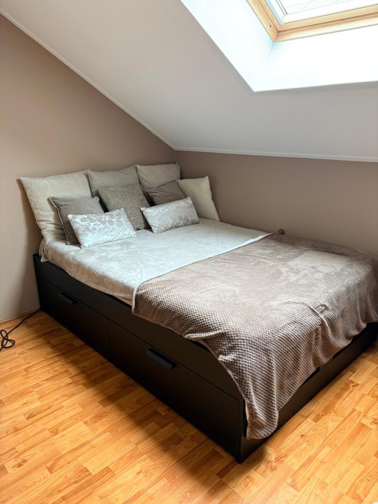 Ikea Brimnes zwart 140x200 inl lattenbodems, Ophalen, Zwart, Tweepersoons, 140 cm