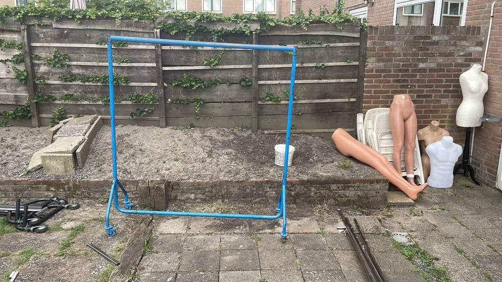 Industrieel Kledingrek Blauw – 160x150 cm – Op Wielen, Kleding | Dames, Kledingrekken, Ophalen of Verzenden, Met wielen, Gebruikt