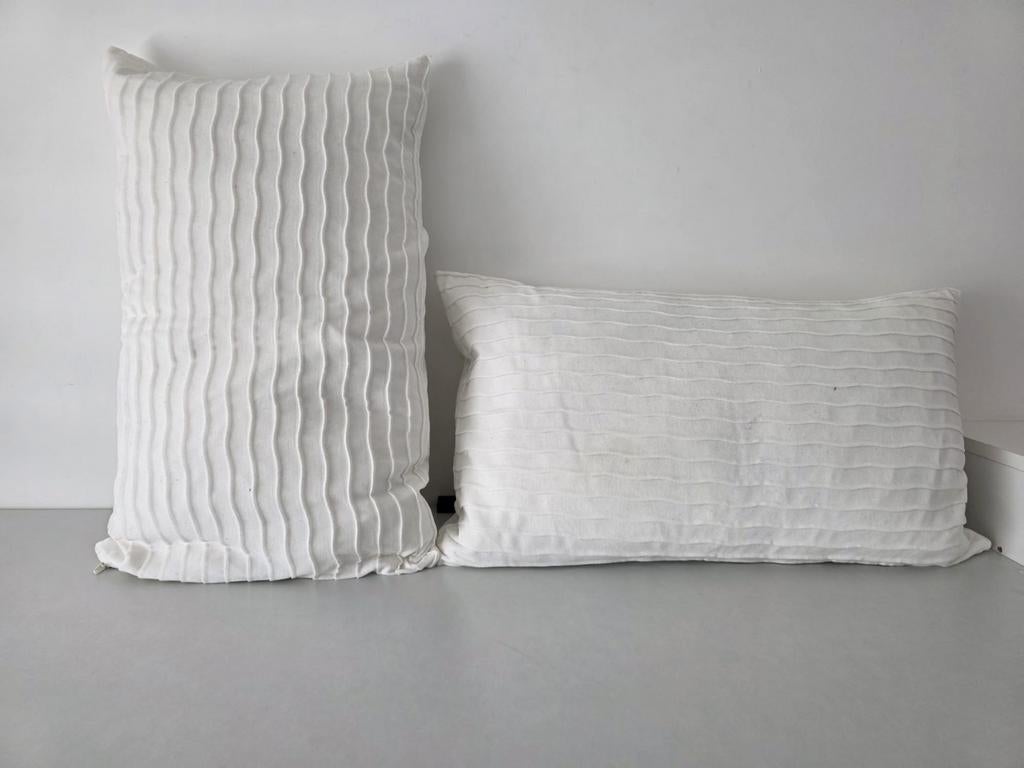 2 witte sierkussens met dons binnenkussen, Ophalen of Verzenden