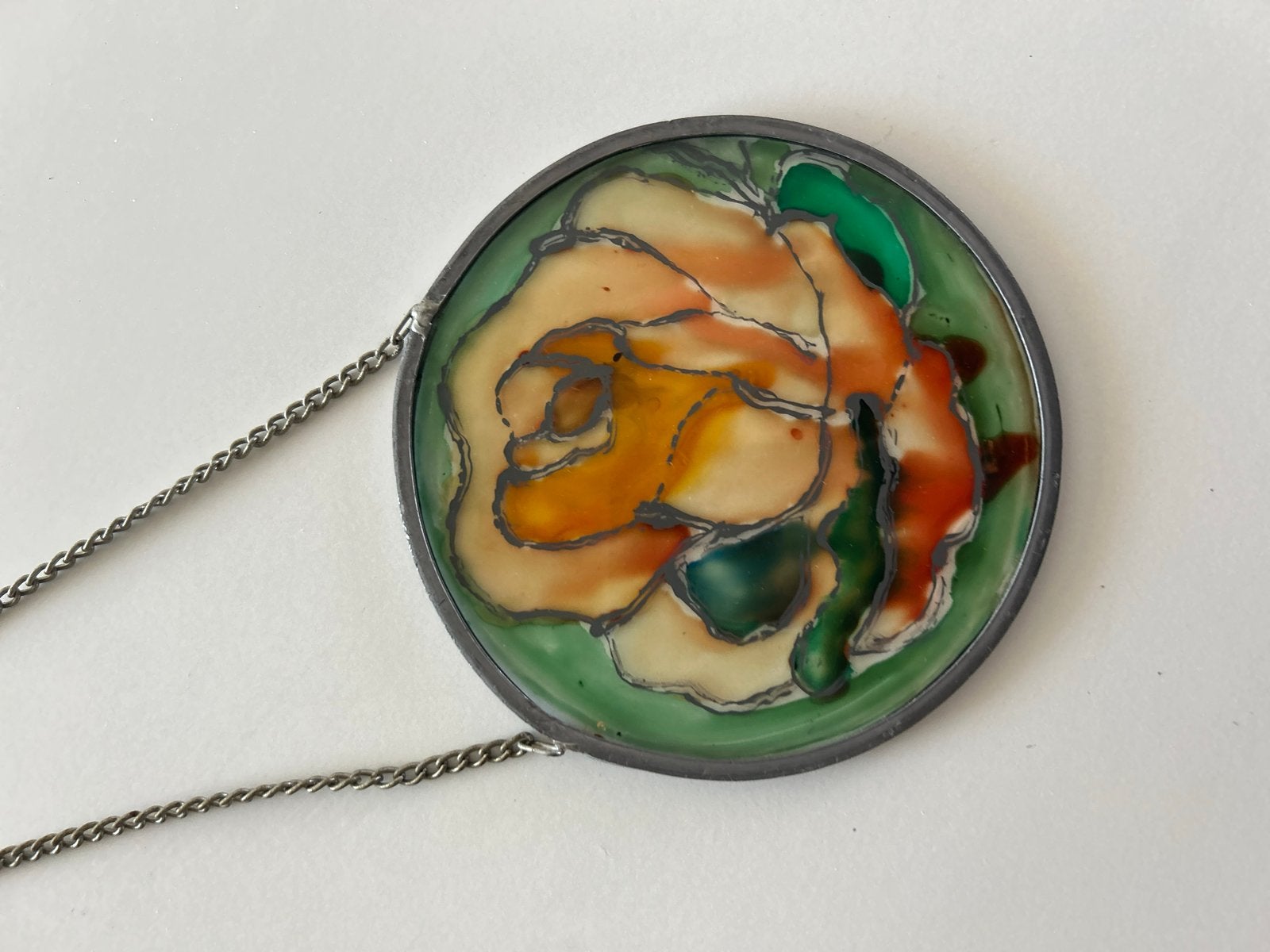 Vintage Glas-in-lood Rozenhanger, Ophalen of Verzenden