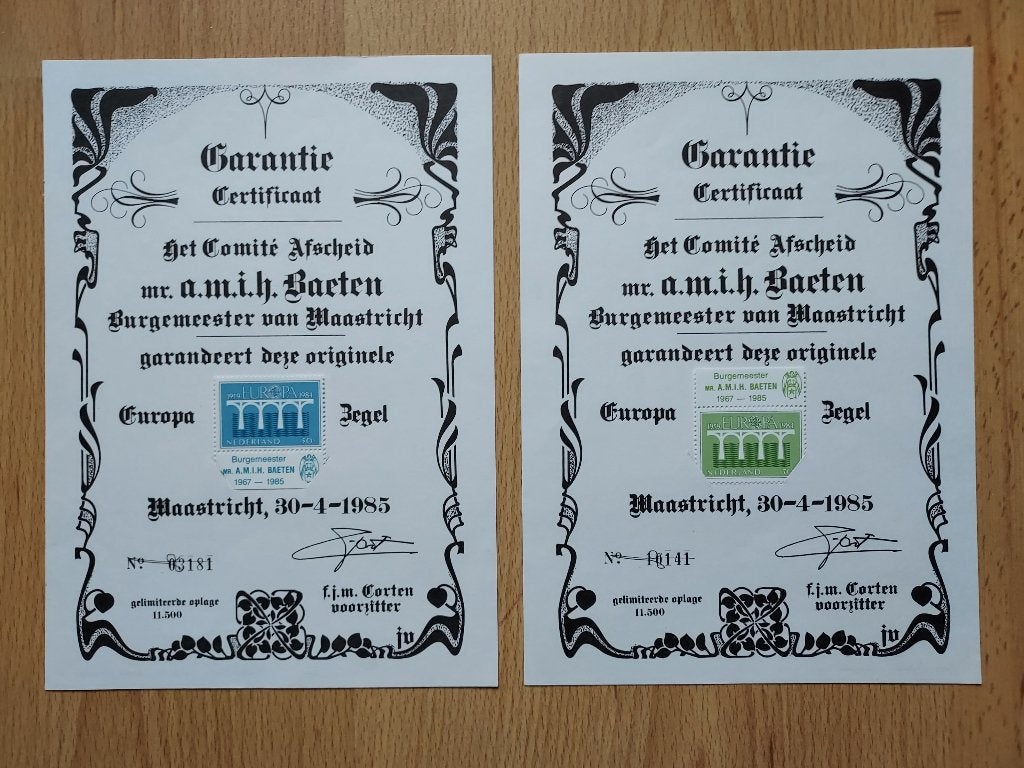 Europazegels 1985 met Garantie Certificaten, Postzegels en Munten, Postzegels | Nederland, Ophalen of Verzenden, Postfris