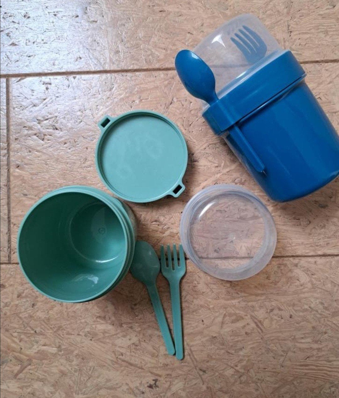 Set van 2 To-Go Bekers met Bestek -, Ophalen of Verzenden, Nieuw, Kunststof, Blauw