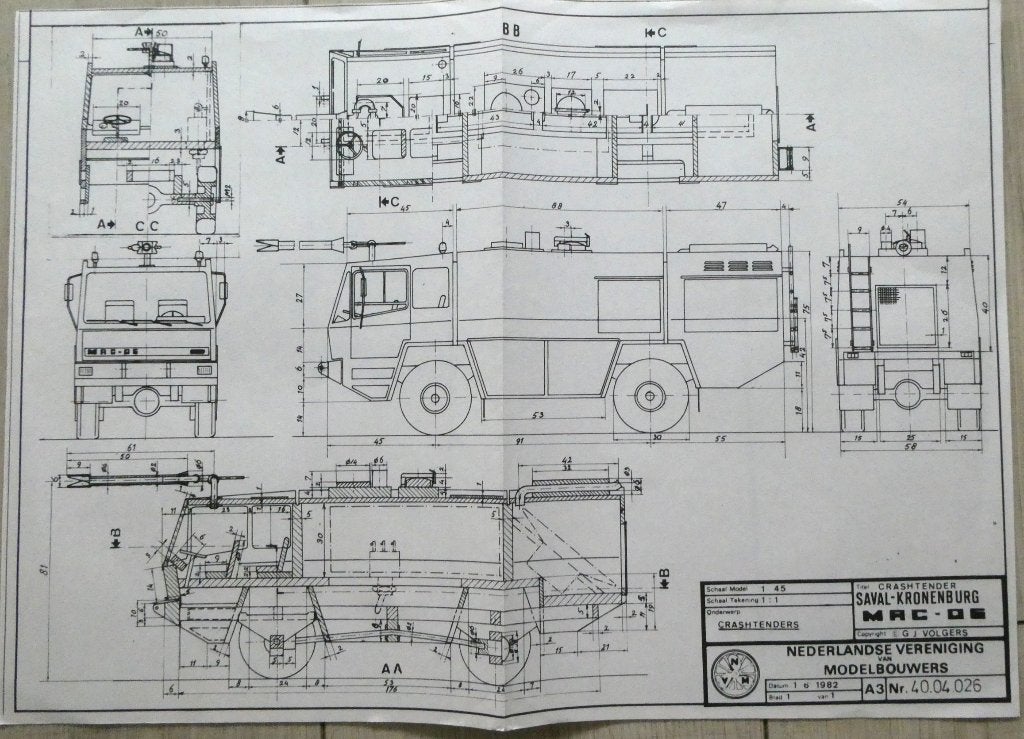 Modelbouw tekening Crash Tender MAC-06, Overige merken, Gebruikt, Verzenden, 1:32 tot 1:50