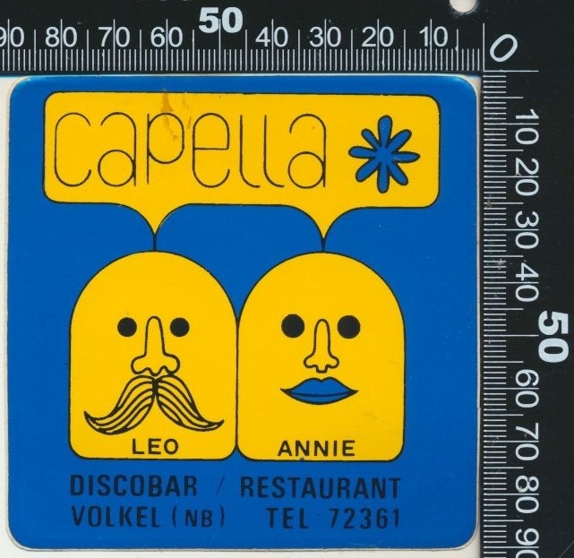 Sticker: Discobar Restaurant Capella - Volkel (1), Ophalen of Verzenden, Zo goed als nieuw, Bedrijf of Vereniging
