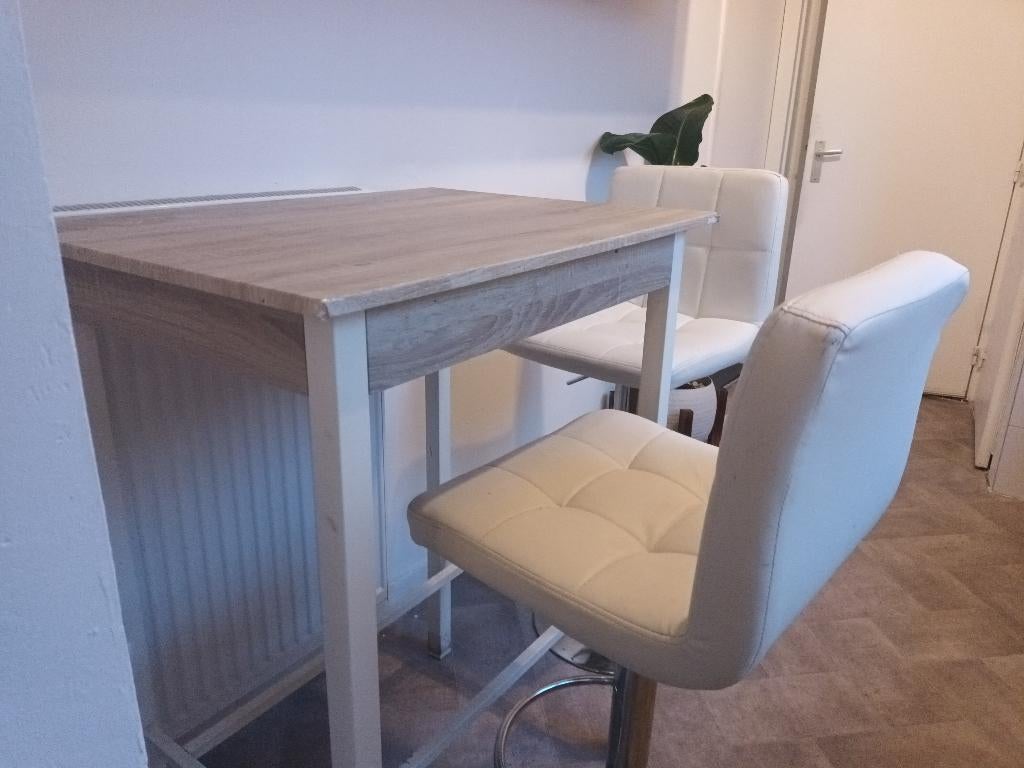 Bartafel met 2  leer Barkruk, Huis en Inrichting, Tafels | Eettafels, Ophalen, Gebruikt, 50 tot 100 cm, Tot twee personen